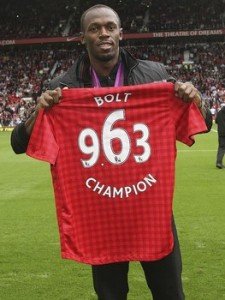 Usain Bolt reps for Man U 225x300 Usain Bolt could suit up for Manchester United in friendly